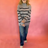 Morning Stripes High Neck Sweater in Charcoal