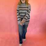 Morning Stripes High Neck Sweater in Charcoal