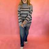 Morning Stripes High Neck Sweater in Charcoal