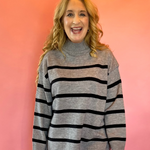 Morning Stripes High Neck Sweater in Charcoal