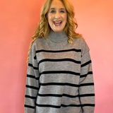 Morning Stripes High Neck Sweater in Charcoal