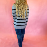 Morning Stripes High Neck Sweater in Charcoal