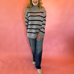 Morning Stripes High Neck Sweater in Charcoal