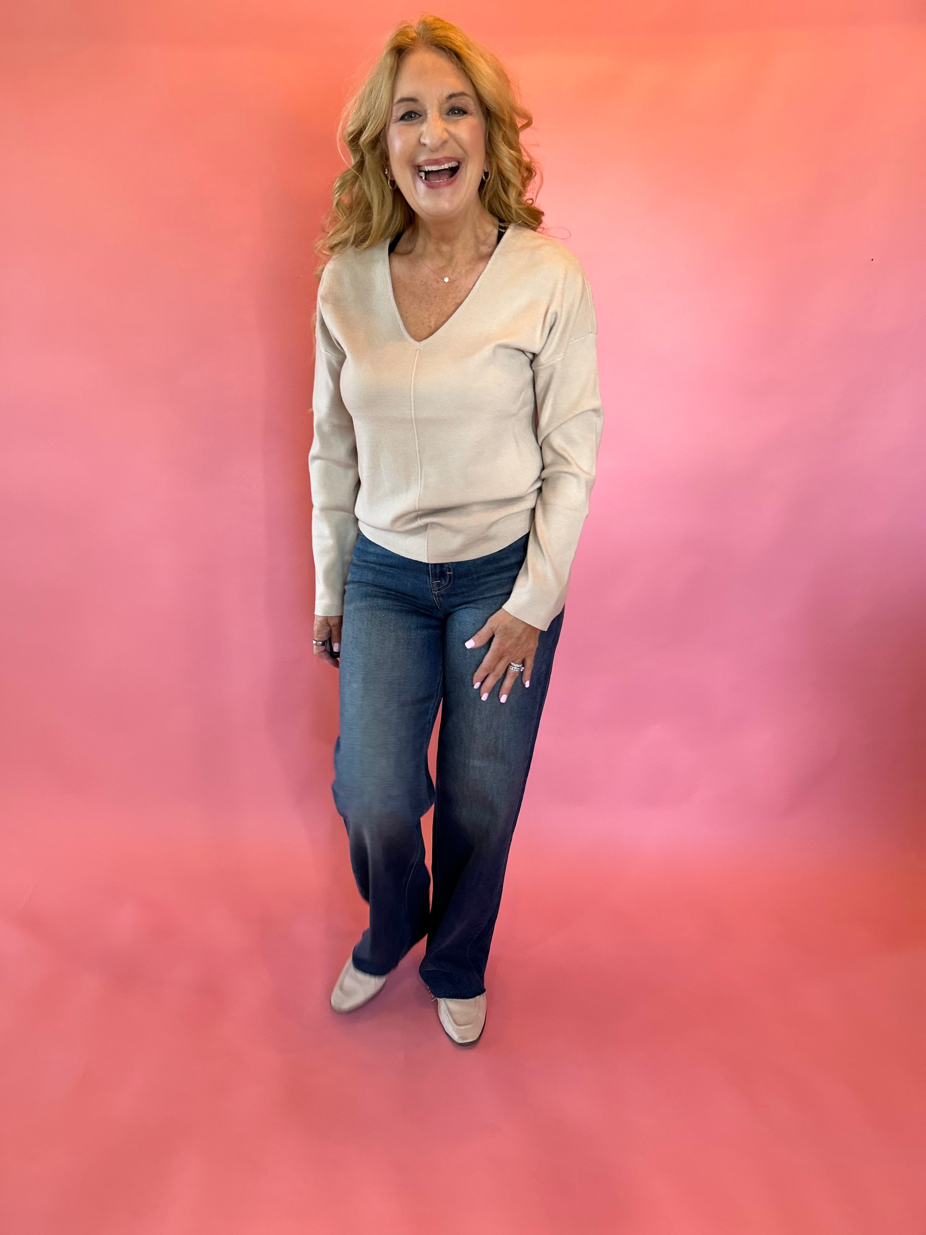 My Favorite V-Neck Soft Knit Sweater in Ivory