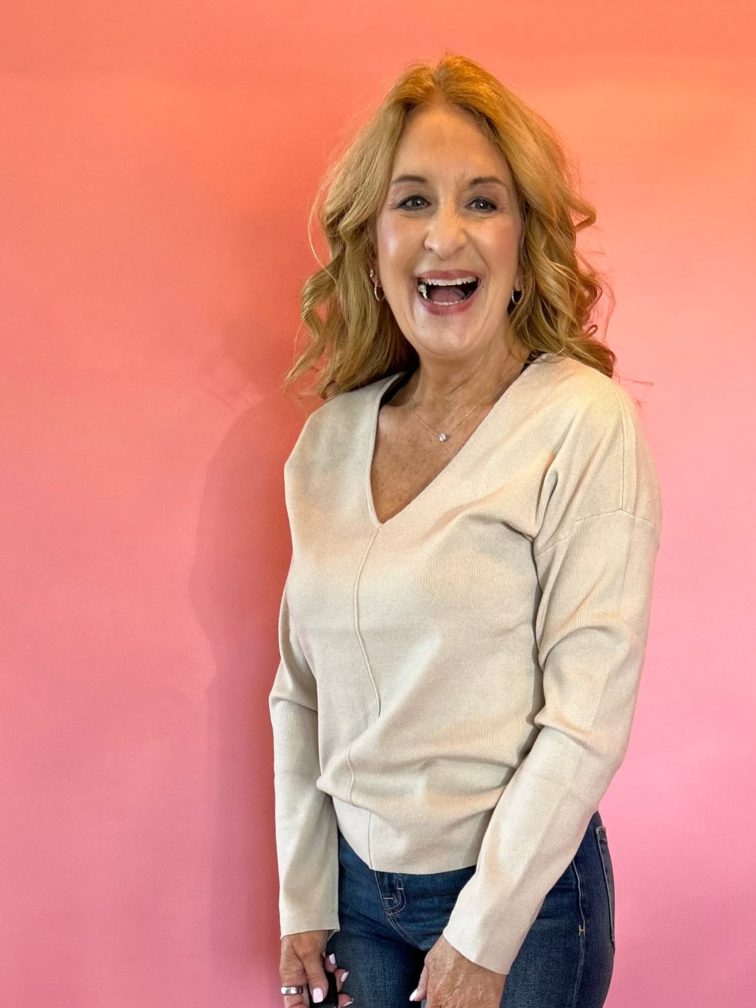 My Favorite V-Neck Soft Knit Sweater in Ivory