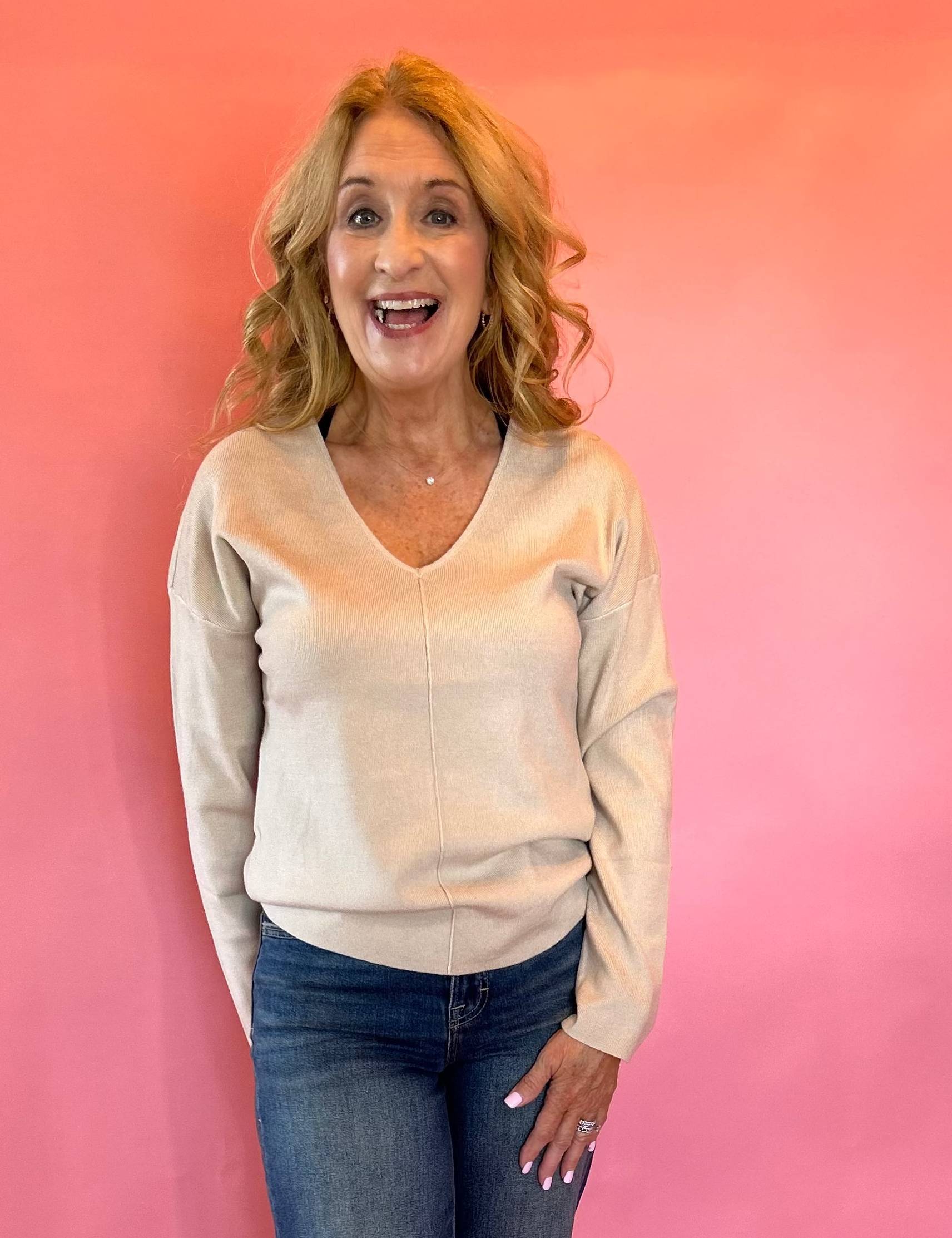 My Favorite V-Neck Soft Knit Sweater in Ivory