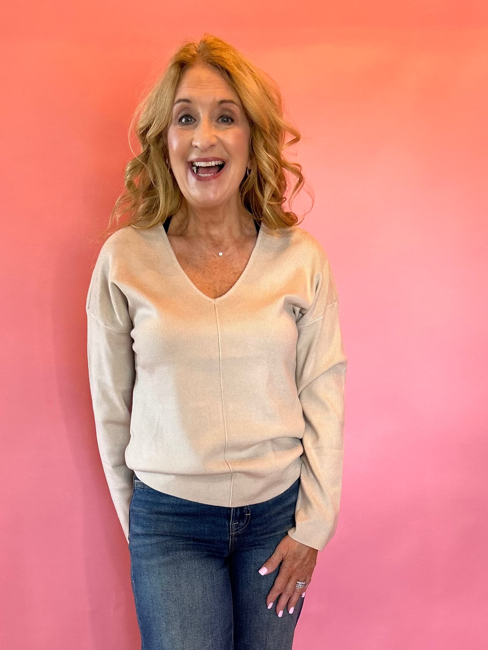 My Favorite V-Neck Soft Knit Sweater in Ivory