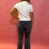 Natalie Mid Rise Flare in Med Wash