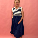 Nautical Charm: Striped Knit & Navy Twill Dress
