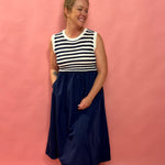 Nautical Charm: Striped Knit & Navy Twill Dress