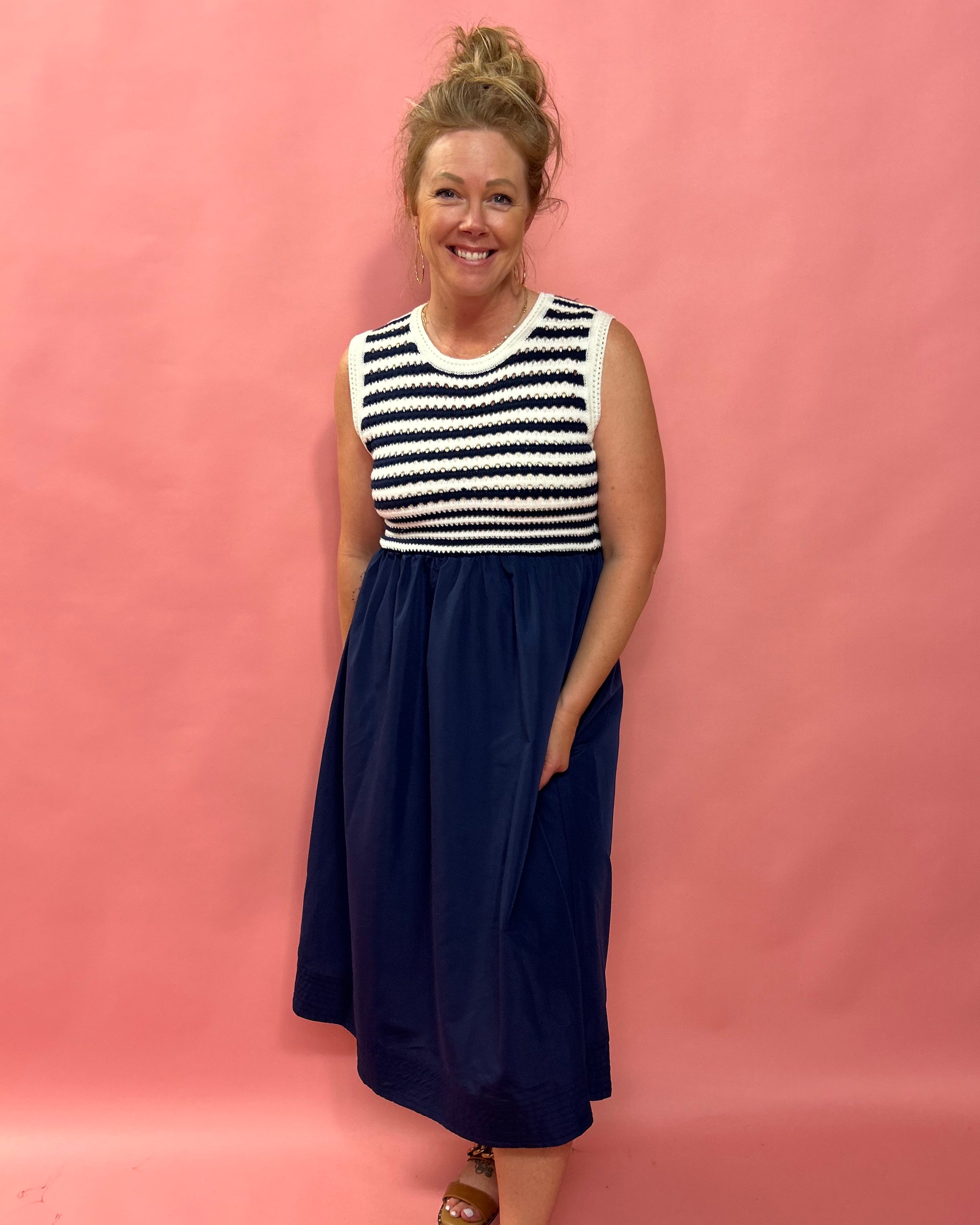 Nautical Charm: Striped Knit & Navy Twill Dress