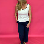 Navy White Contrast Heart Neck Sleeveless Sweater Tank Top Knit - Shabby 2 Chic Boutiques