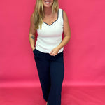 Navy White Contrast Heart Neck Sleeveless Sweater Tank Top Knit - Shabby 2 Chic Boutiques