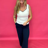 Navy White Contrast Heart Neck Sleeveless Sweater Tank Top Knit - Shabby 2 Chic Boutiques