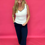 Navy White Contrast Heart Neck Sleeveless Sweater Tank Top Knit - Shabby 2 Chic Boutiques