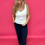 Navy White Contrast Heart Neck Sleeveless Sweater Tank Top Knit - Shabby 2 Chic Boutiques