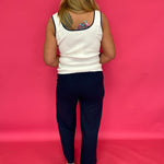 Navy White Contrast Heart Neck Sleeveless Sweater Tank Top Knit - Shabby 2 Chic Boutiques