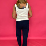 Navy White Contrast Heart Neck Sleeveless Sweater Tank Top Knit - Shabby 2 Chic Boutiques