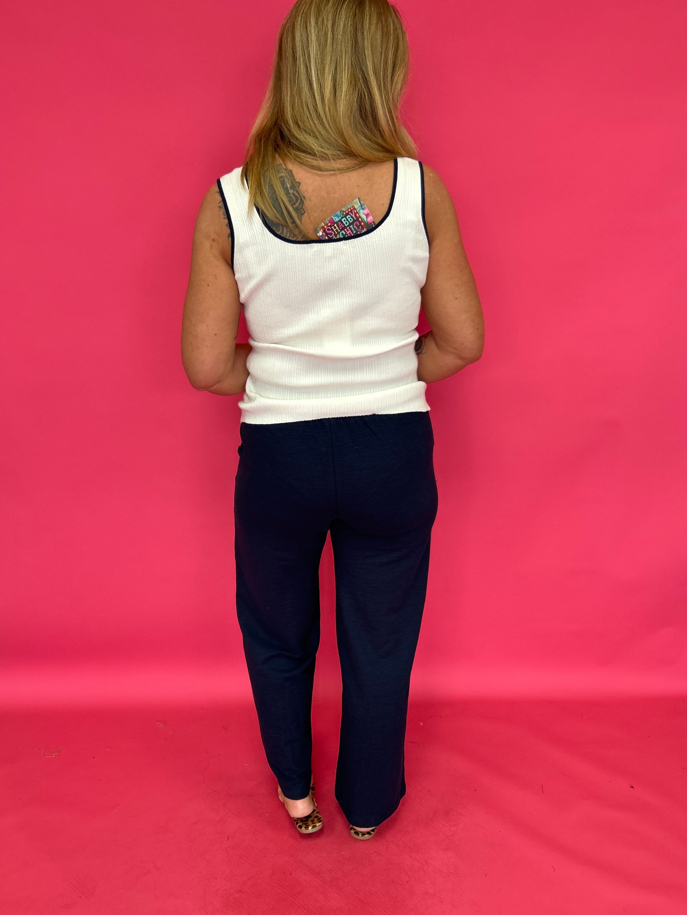 Navy White Contrast Heart Neck Sleeveless Sweater Tank Top Knit - Shabby 2 Chic Boutiques