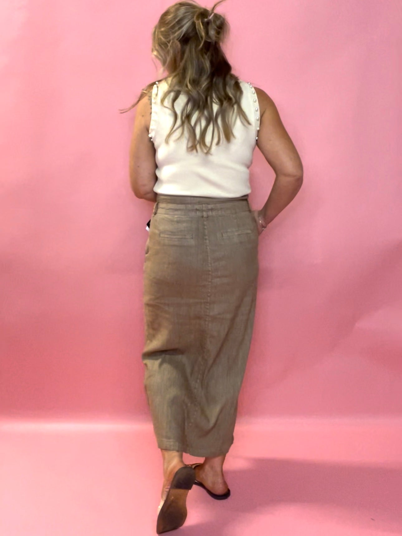 Nicolette Linen Maxi Skirt in Brown