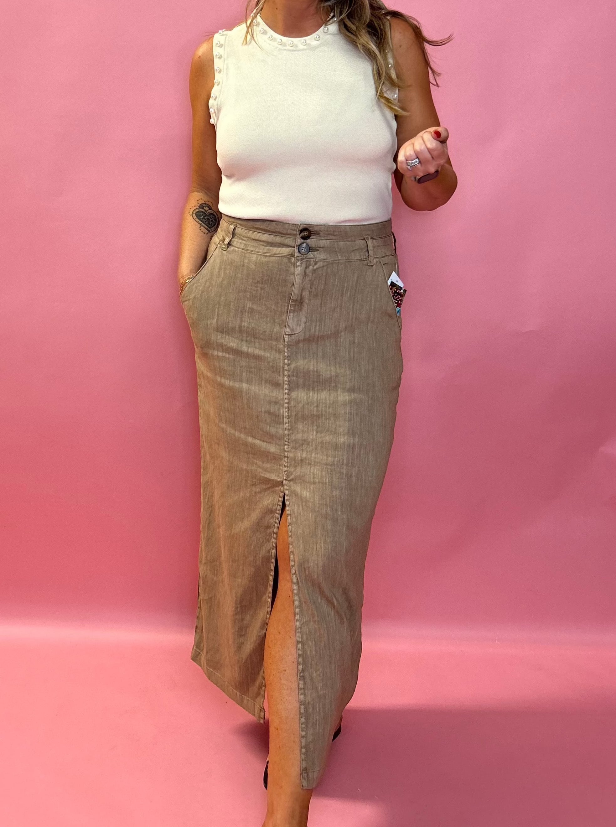 Nicolette Linen Maxi Skirt in Brown