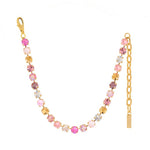 Oakland choker in Fairy Dust Aura Pink, a close row of pink-toned crystals on antique gold plating