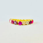 Oakland stretch bracelet in a pink mix of crystals set in antique gold plated brass on a wrist