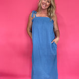 Ocean Breeze Crinkle Tie-Shoulder Midi Dress - Shabby 2 Chic Boutiques