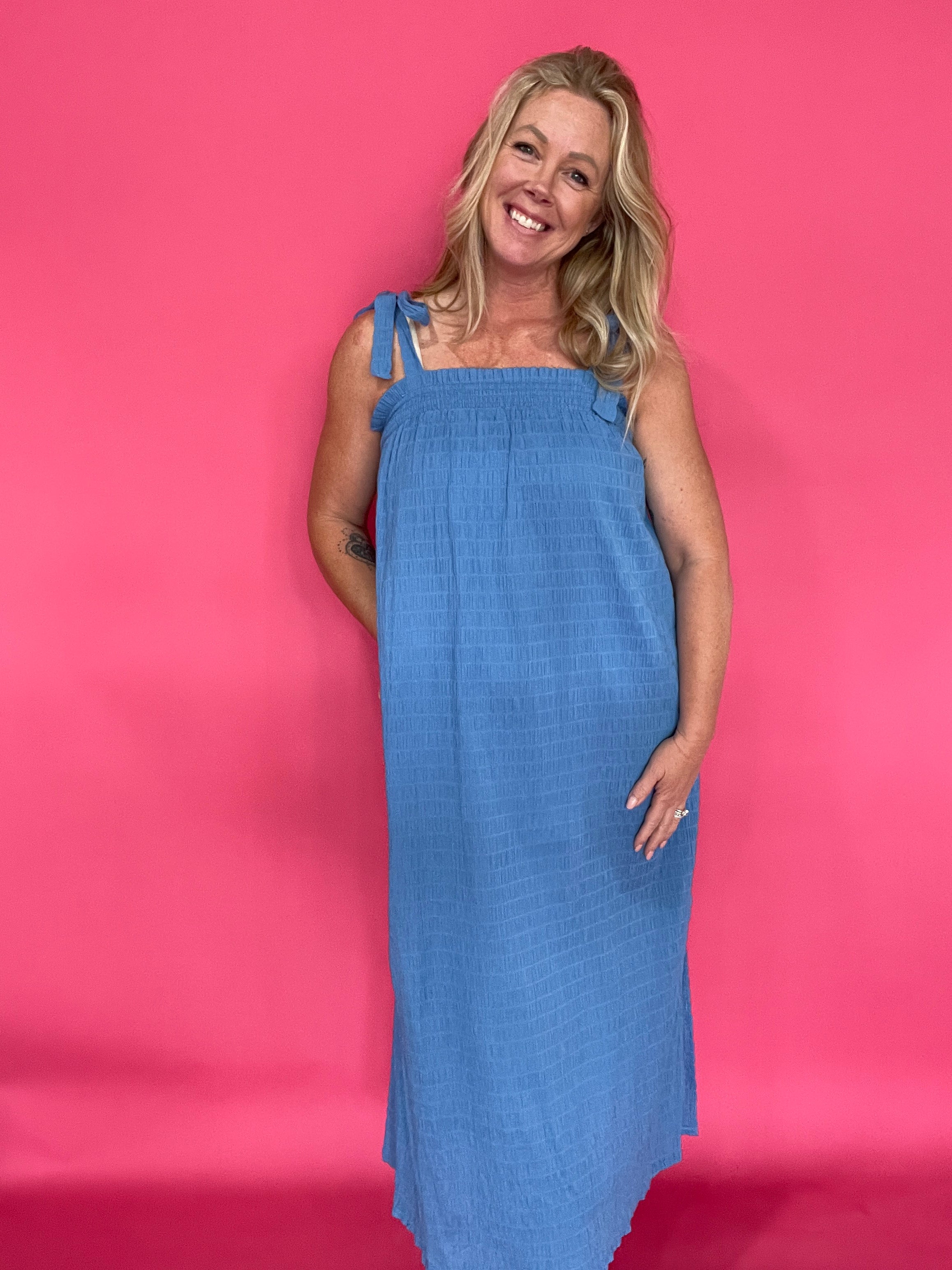 Ocean Breeze Crinkle Tie-Shoulder Midi Dress - Shabby 2 Chic Boutiques