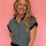 Off the Cuff Striped Cap Sleeve Knit Top