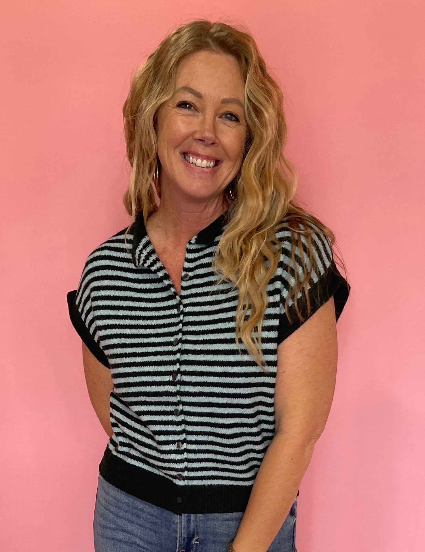 Off the Cuff Striped Cap Sleeve Knit Top