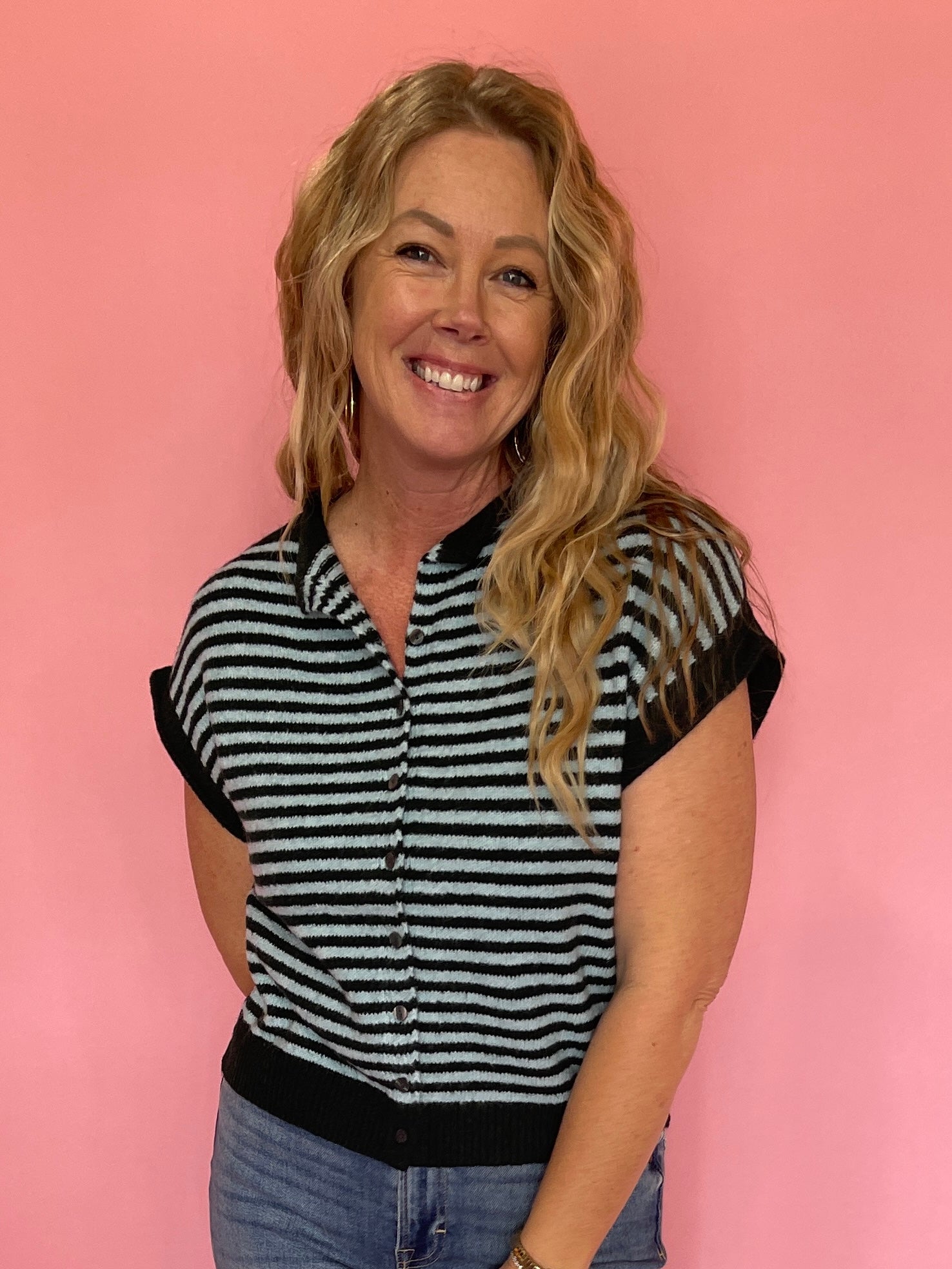 Off the Cuff Striped Cap Sleeve Knit Top