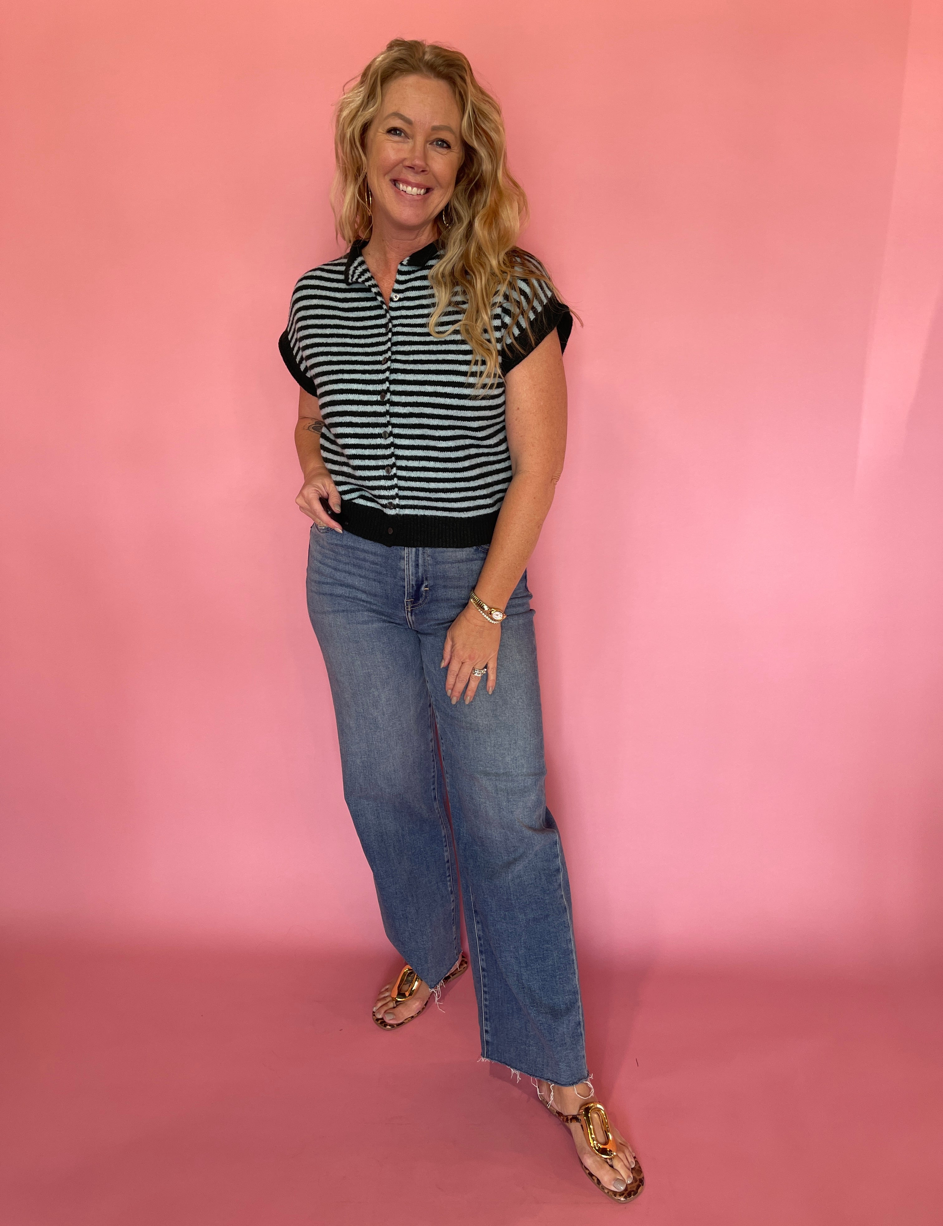 Off the Cuff Striped Cap Sleeve Knit Top
