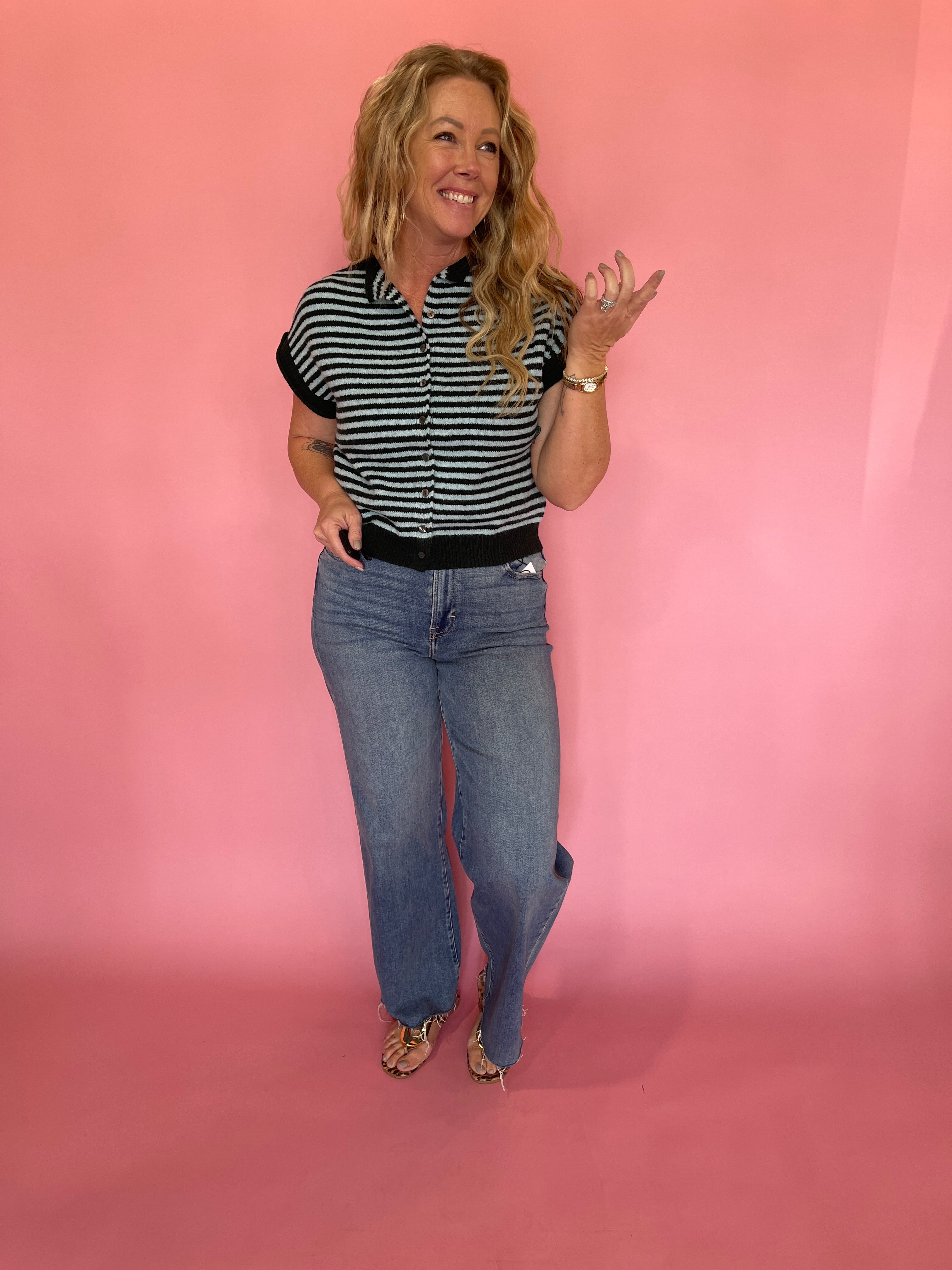 Off the Cuff Striped Cap Sleeve Knit Top
