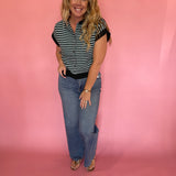 Off the Cuff Striped Cap Sleeve Knit Top