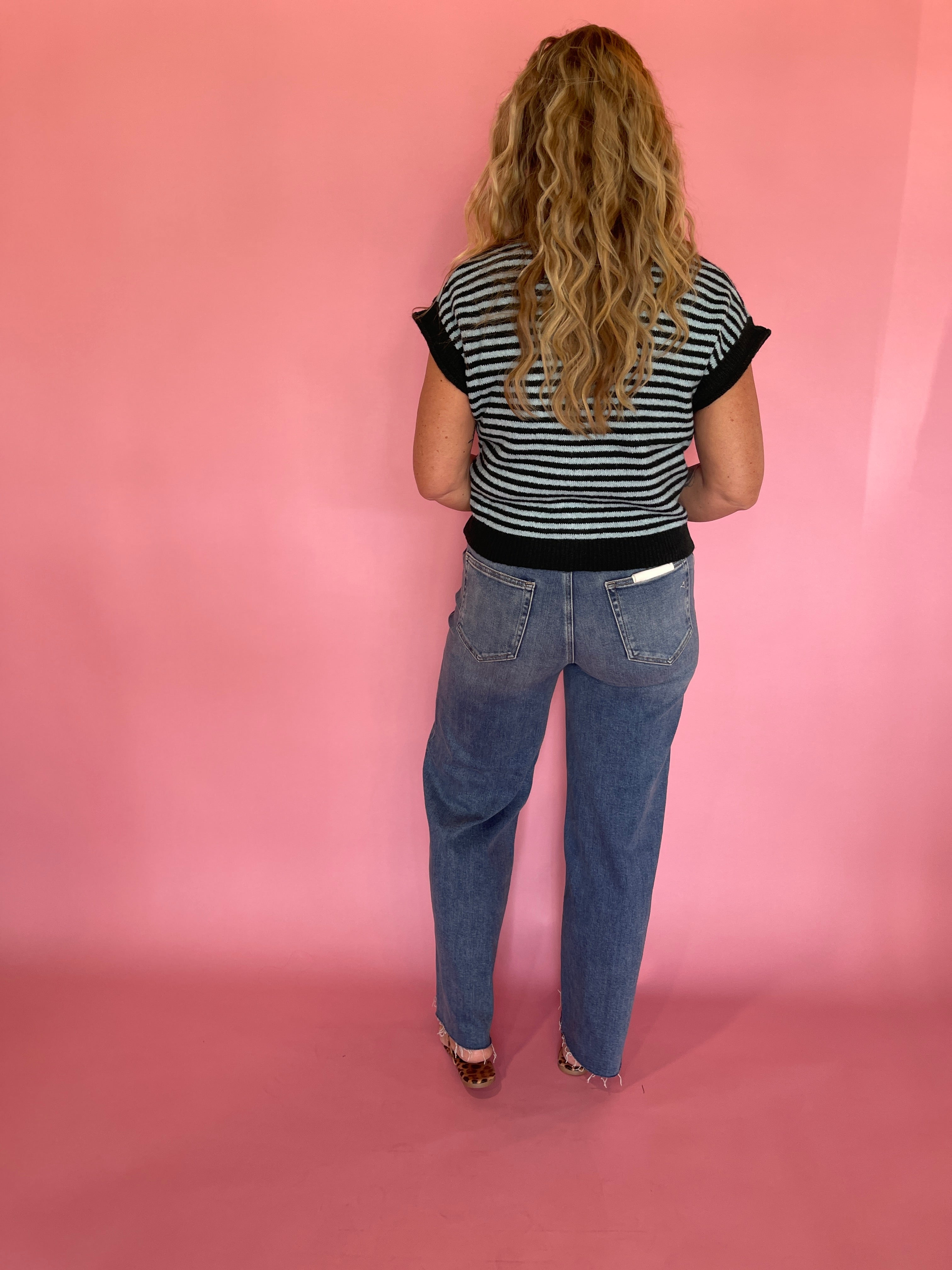 Off the Cuff Striped Cap Sleeve Knit Top