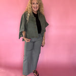 Olive Denim Cape Sleeve Cropped Jacket