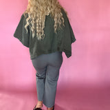 Olive Denim Cape Sleeve Cropped Jacket
