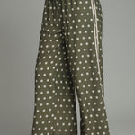 Olive Dot Side-Stripe Wide-Leg Pants