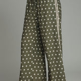 Olive Dot Side-Stripe Wide-Leg Pants