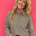 On Duty Gingham Button Up Top