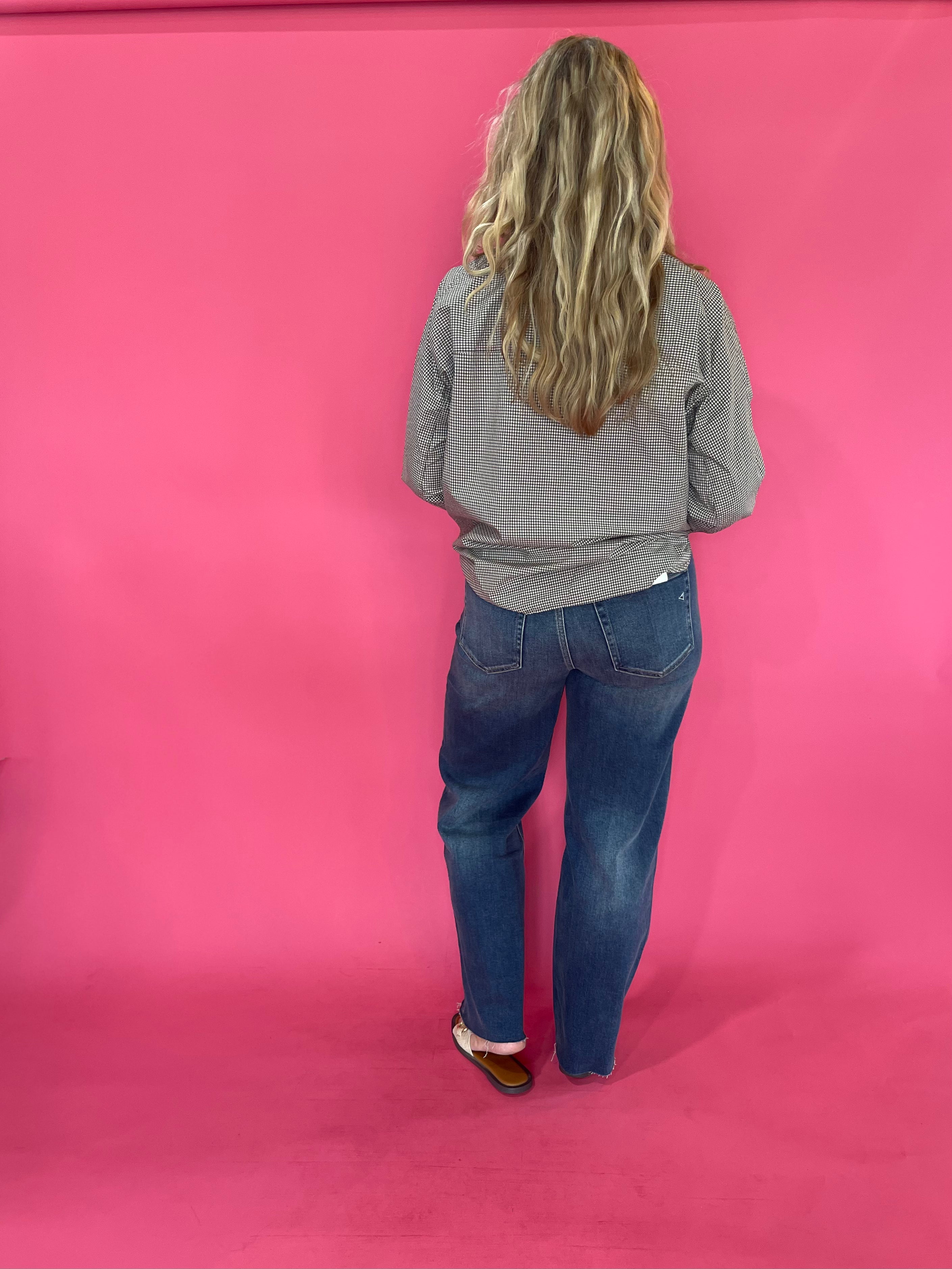 On Duty Gingham Button Up Top