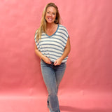 Oversized V-Neck Striped Sweater Top