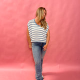 Oversized V-Neck Striped Sweater Top