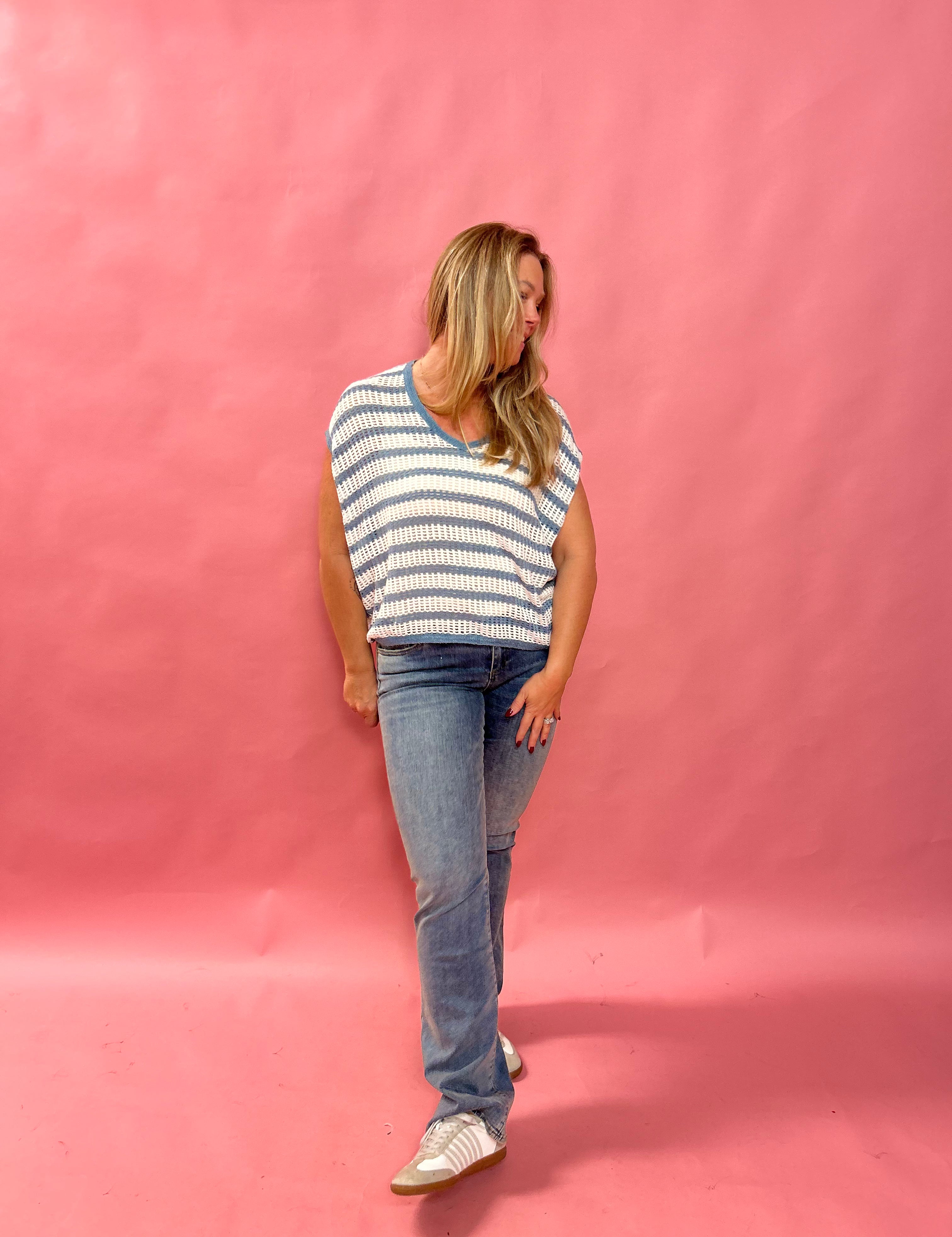 Oversized V-Neck Striped Sweater Top