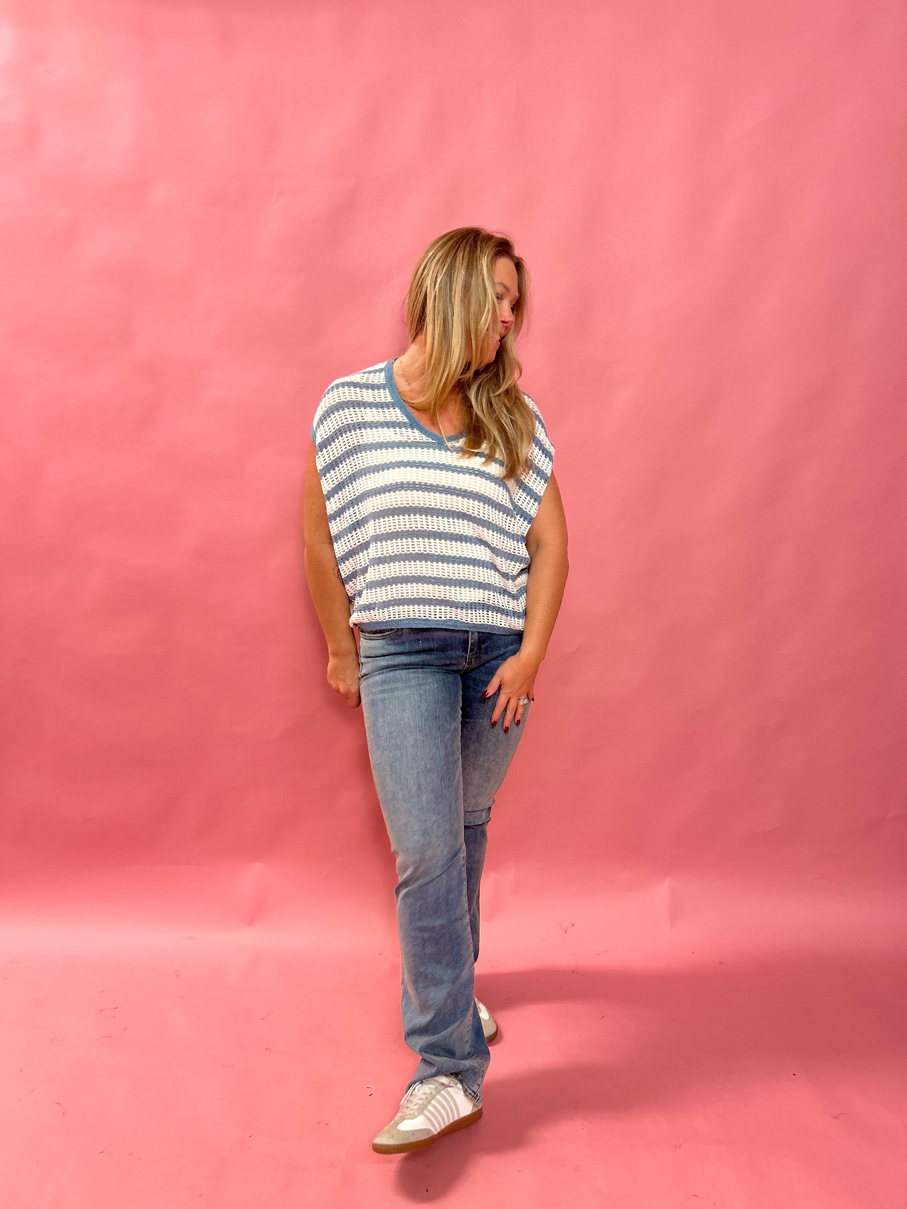 Oversized V-Neck Striped Sweater Top