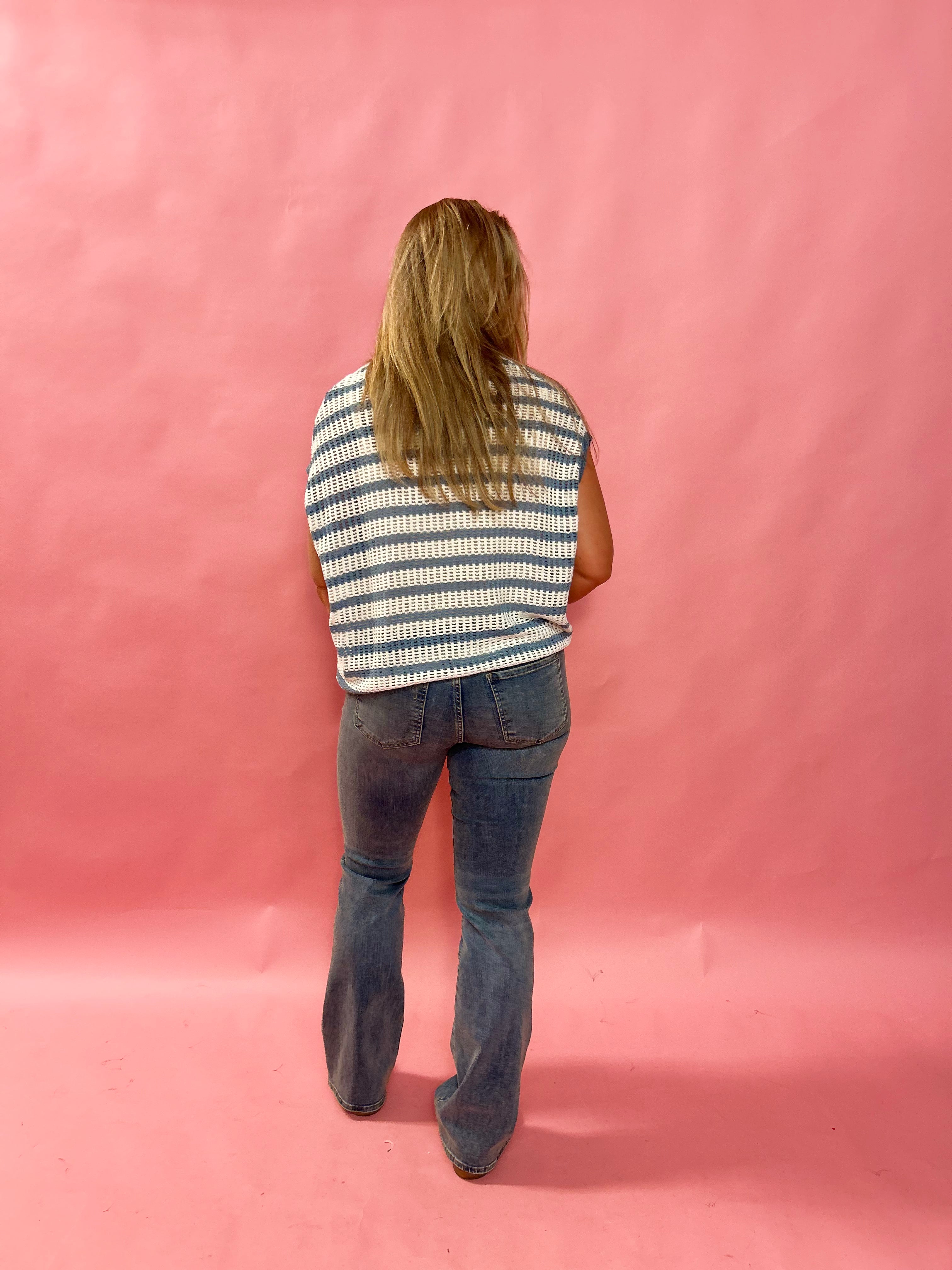 Oversized V-Neck Striped Sweater Top