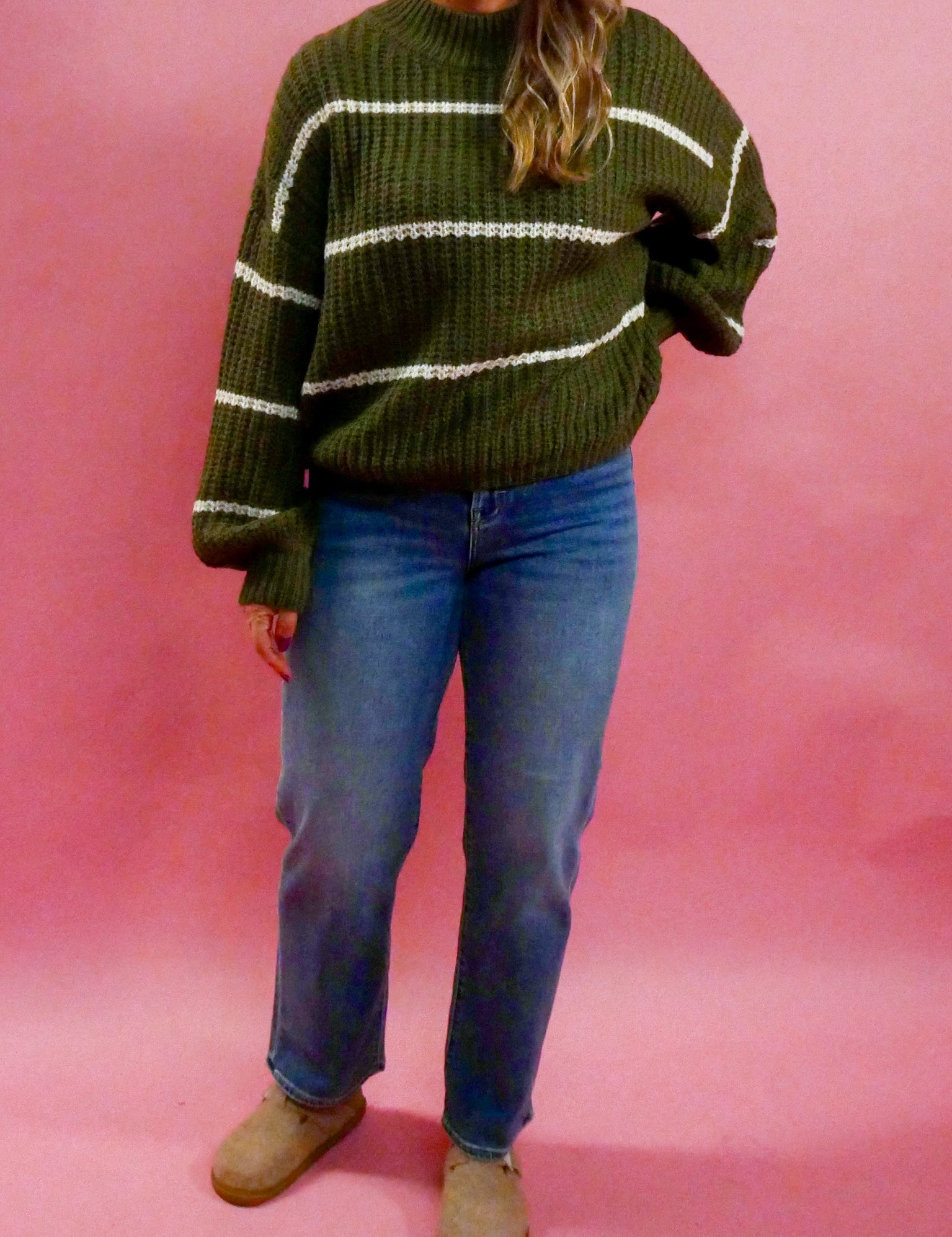 Annalyn Striped Sweater in Olive