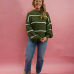 Annalyn Striped Sweater in Olive