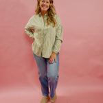 Amelia Long Sleeve Striped Button Down Top in Olive